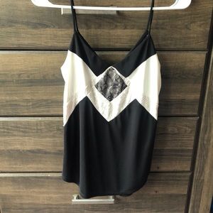 Lace colorblock blouse